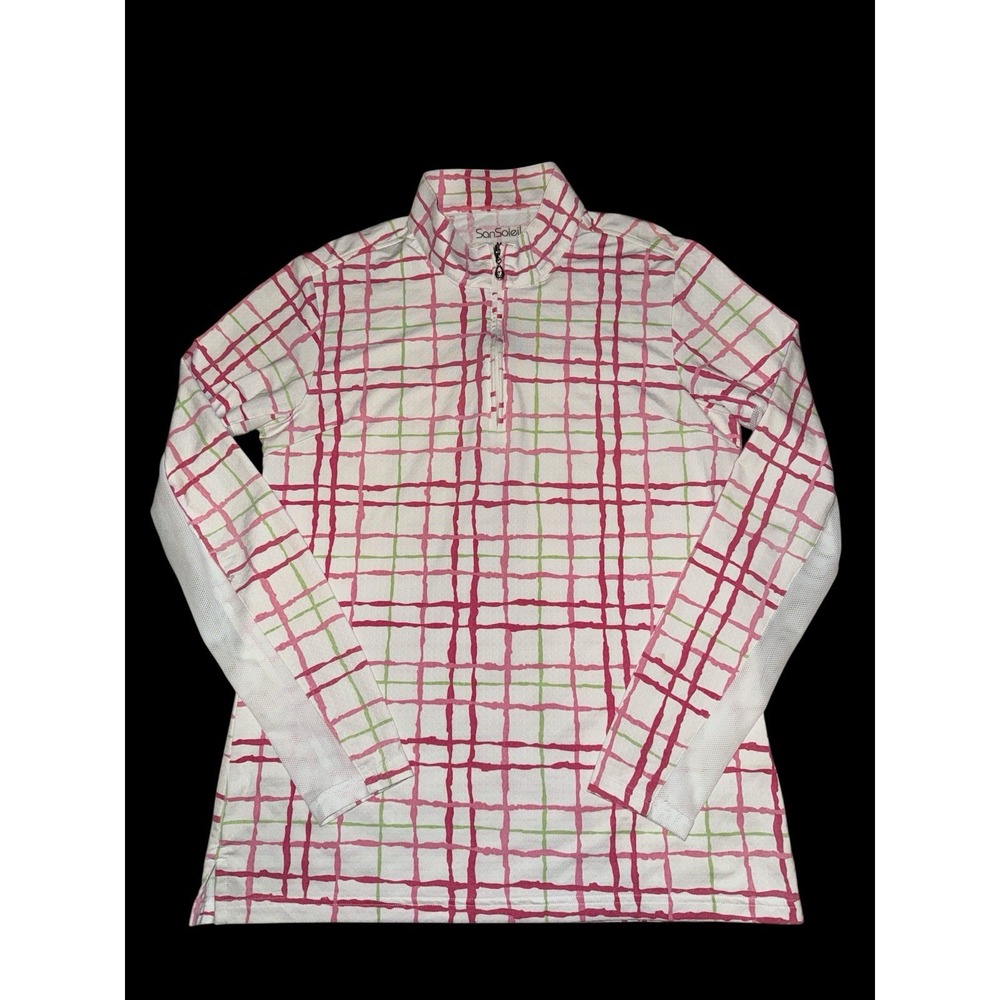 SanSoleil Shirt Women M  1/4 Zip Breathable UPF‎ Sun Protection Cordova Plaid